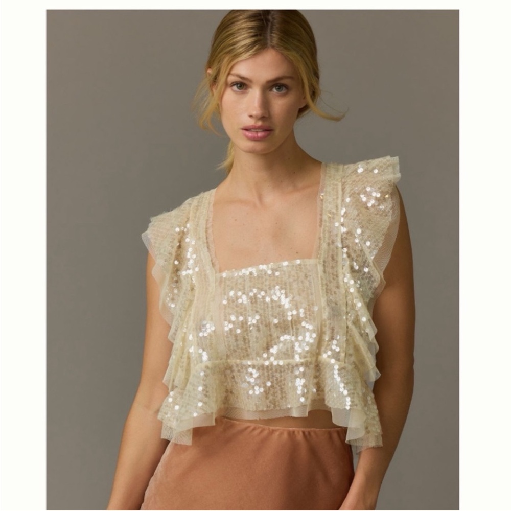 NWT Anthropologie Sequin Ruffled Tank Small